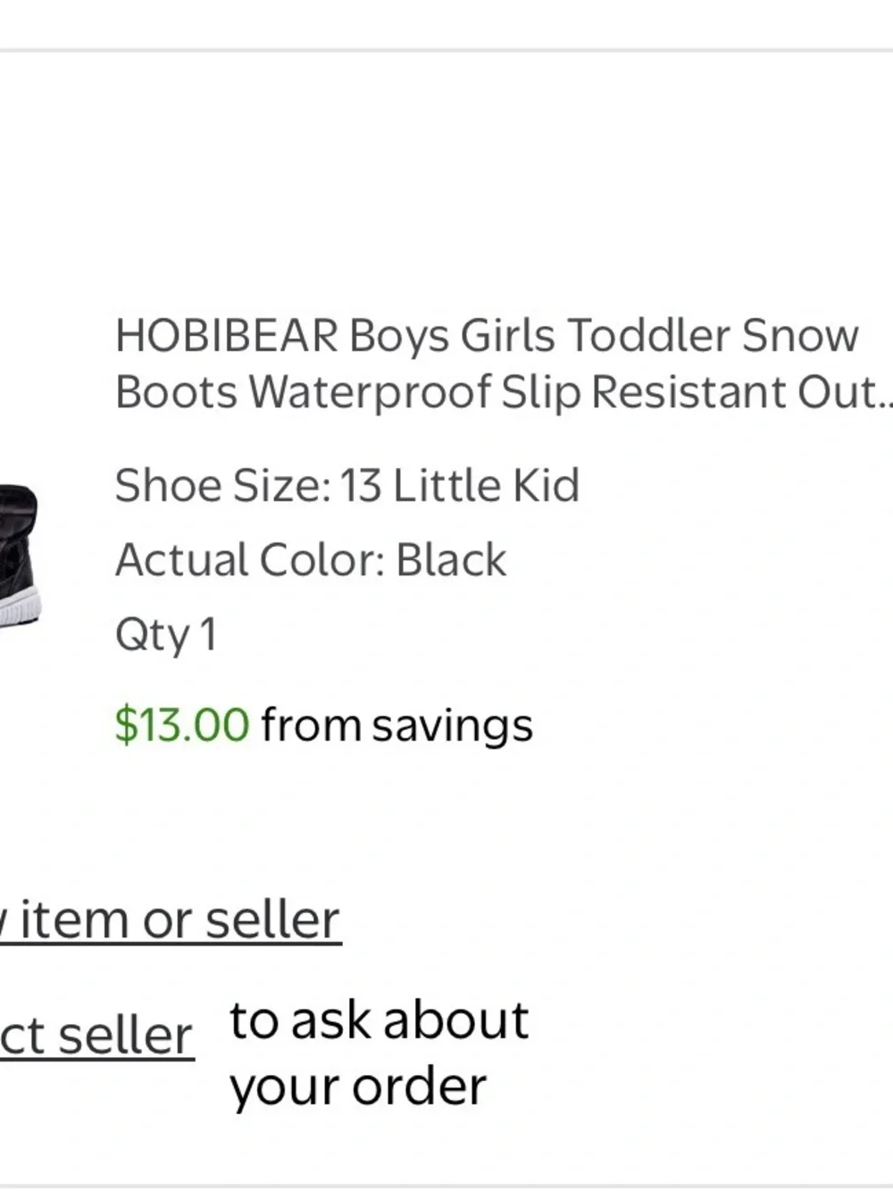 Hobibear Kids Black Puffer Winter Boots with Fur Lining